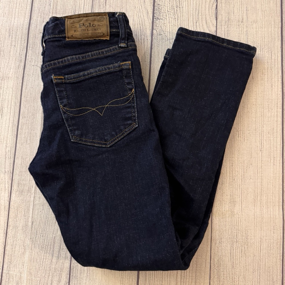 Polo Ralph Lauren Boys Hampton Straight Jeans Size 10 Dark Wash Denim 23" Inseam